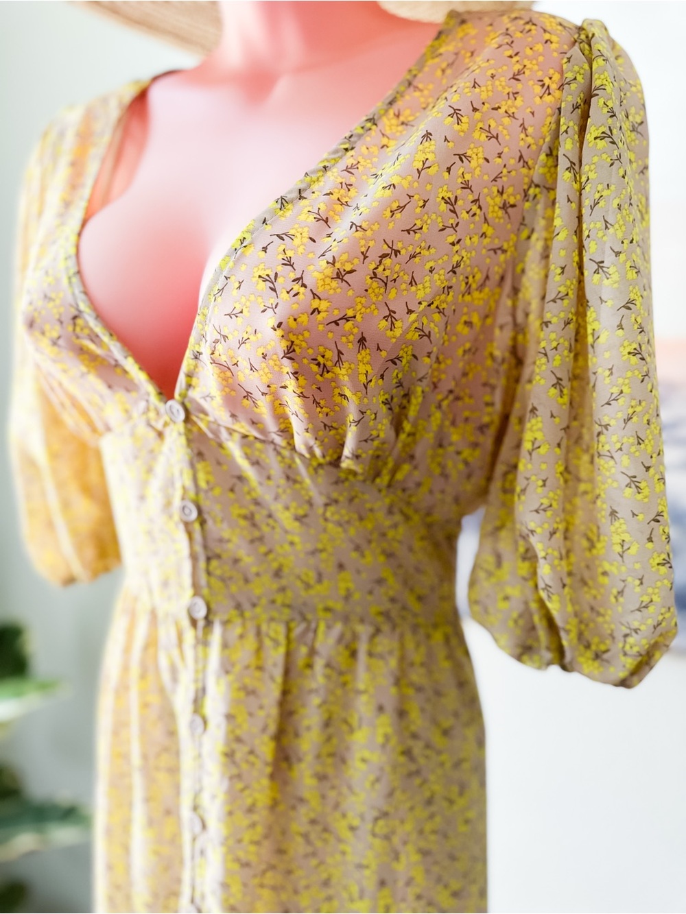 Sunny with a Chance of Blooms meadow floral sheer dreamy maxi dress M - Picture 4 of 9